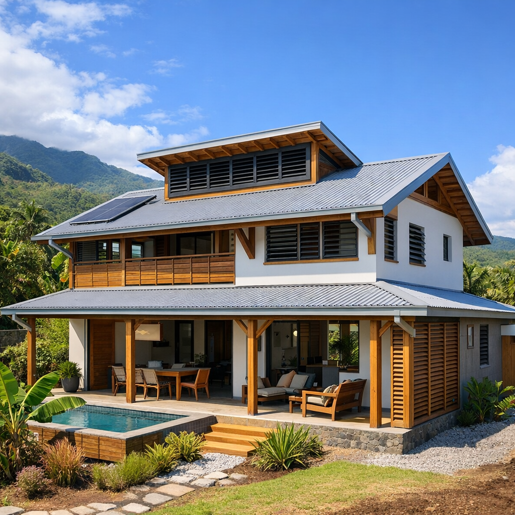 Construction neuve aux normes RTAA DOM à La Réunion avec architecture bioclimatique et ventilation naturelle